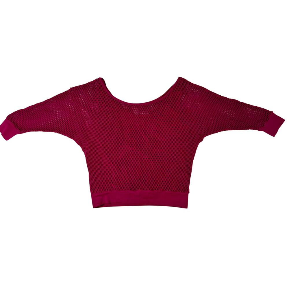 Vintage 80s Michael Carrie Fuchsia Mesh Crop Batwing Top Women's Medium Festival - Picture 4 of 16
